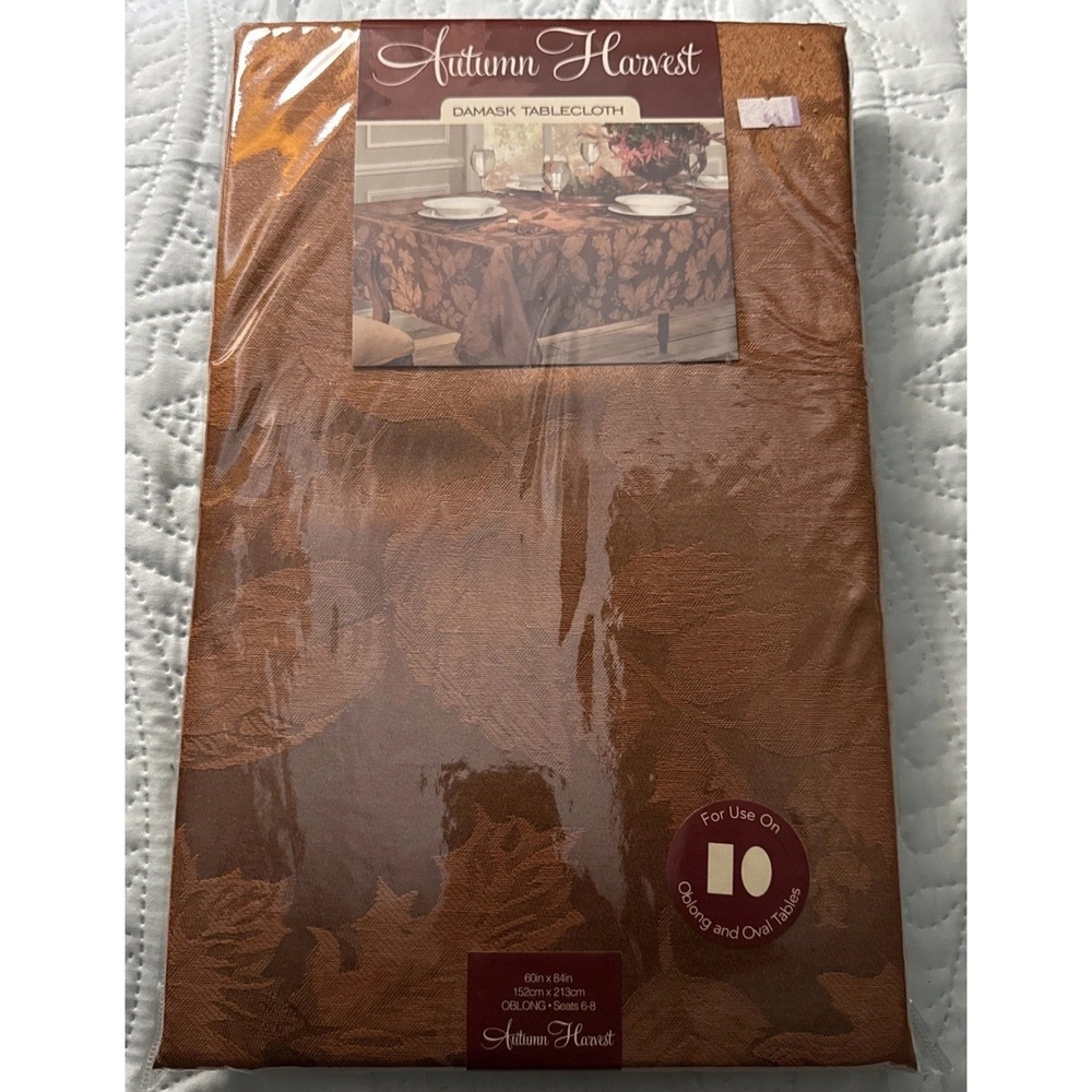 Autumn Harvest Damask Tablecloth 60"x 84" Oblong Bronze Brand New Vintage NEW!